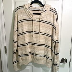 Stitches and Stripes cream striped hoodie sweater 100% cotton size XXL